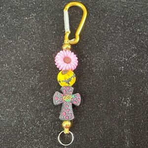 Colorful Beaded Keychain with Cross Charm